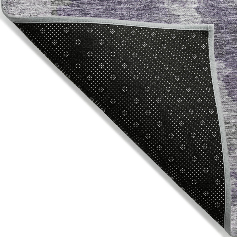 8' Purple And Gray Round Abstract Washable Indoor Outdoor Area Rug - Purple, Gray