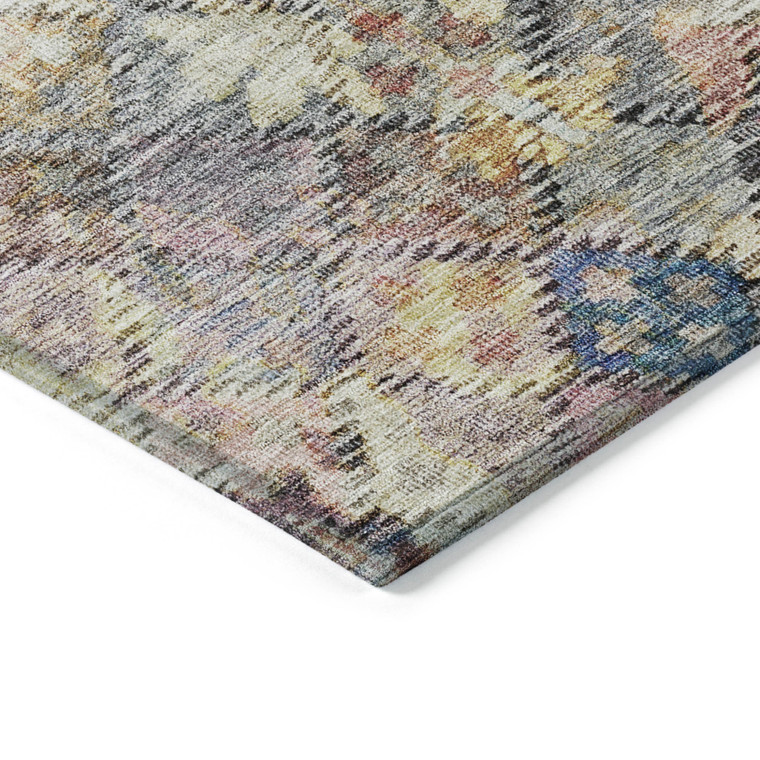 9' X 12' Gold Blue And Brown Floral Washable Indoor Outdoor Area Rug