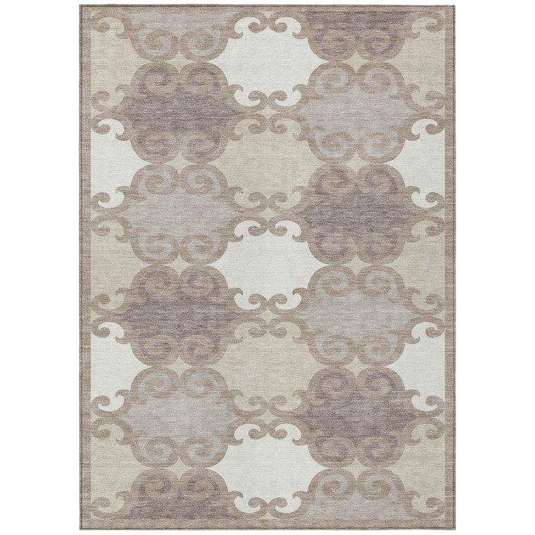 10' X 14' Taupe Beige And Gray Trellis Washable Indoor Outdoor Area Rug