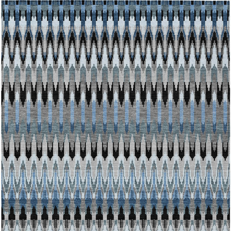 9' X 12' Gray Charcoal And Silver Southwestern Washable Indoor Outdoor Area Rug - Gray, Charcoal, Silver