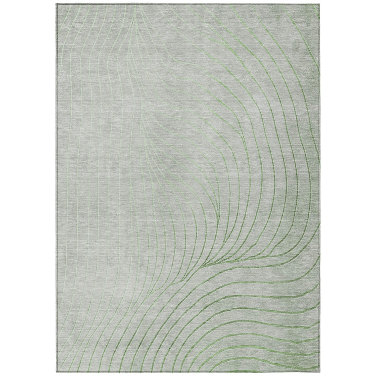 10' X 14' Artichoke Green And Silver Abstract Washable Indoor Outdoor Area Rug