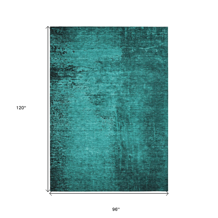 8' X 10' Teal Abstract Washable Non Skid Indoor Outdoor Area Rug