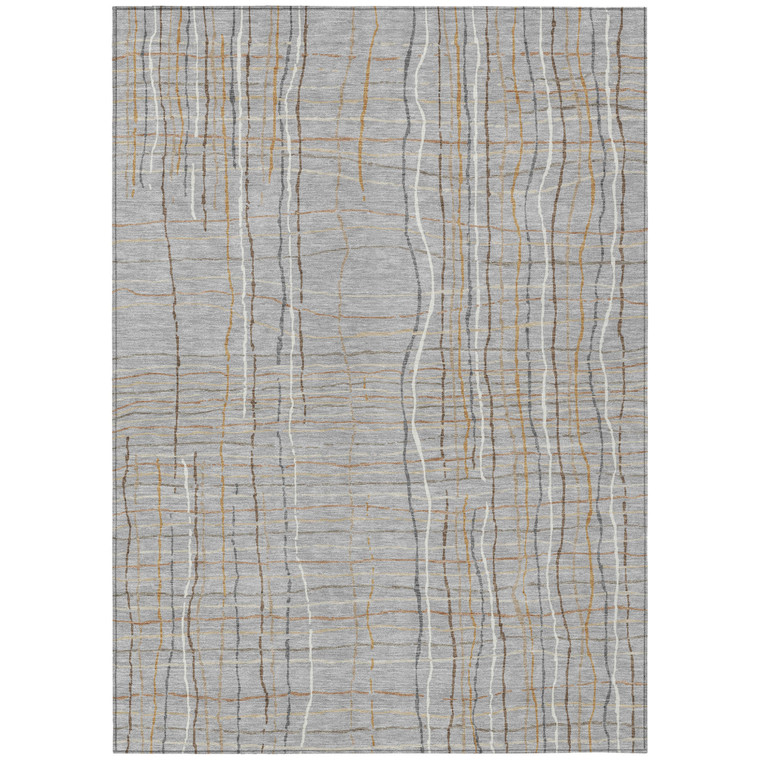8' X 10' Gray Brown And Ivory Striped Washable Indoor Outdoor Area Rug