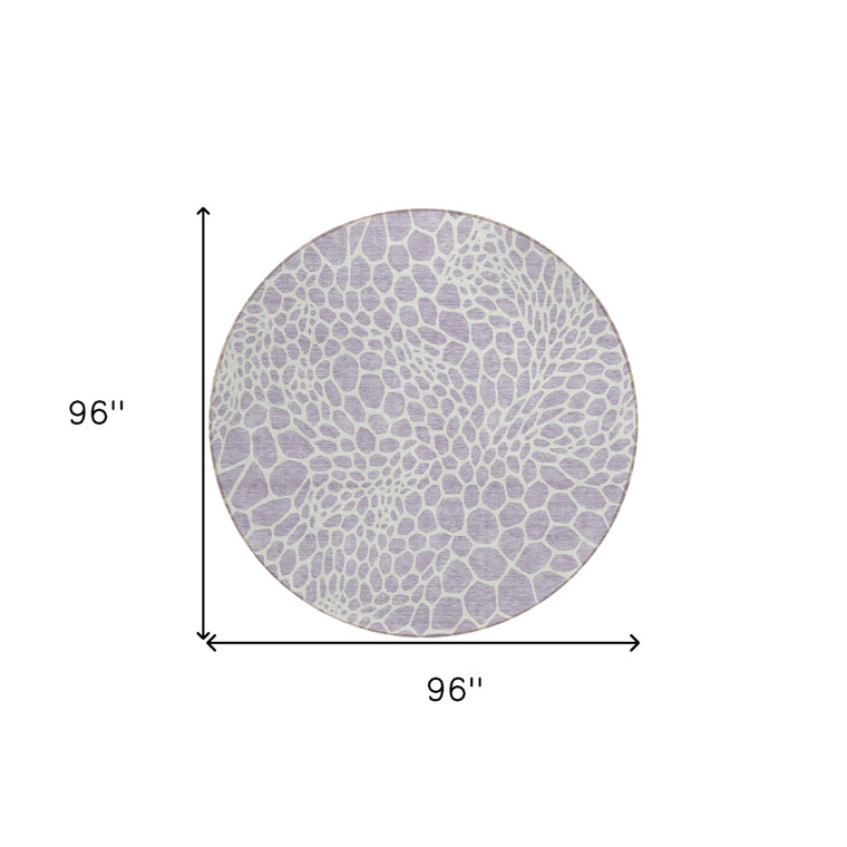 8' Lilac And Ivory Round Geometric Washable Indoor Outdoor Area Rug