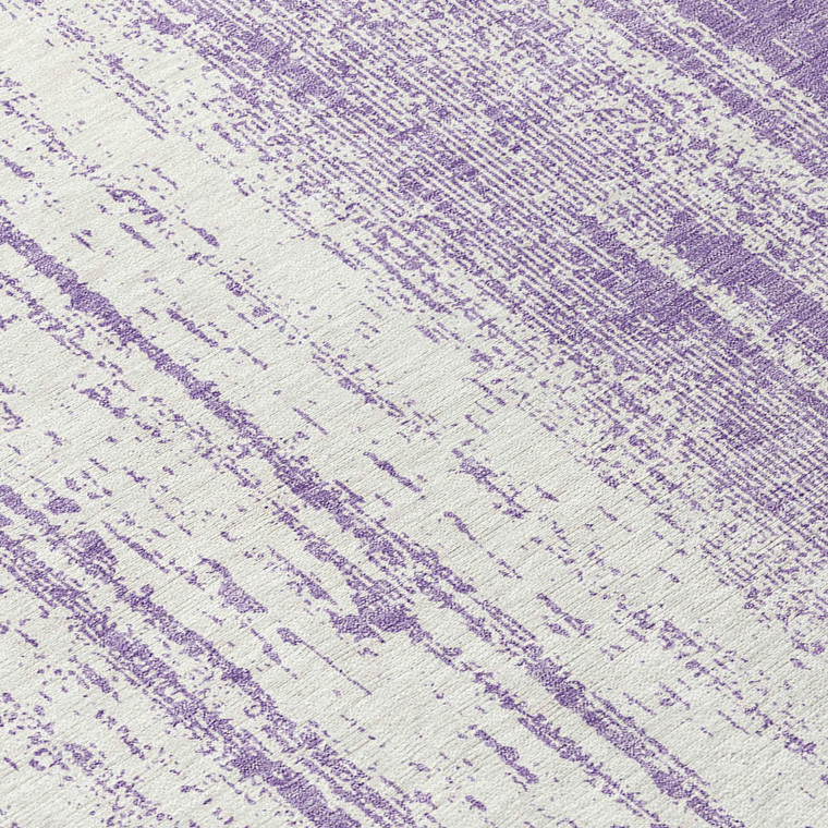 8' Purple And Ivory Round Striped Washable Indoor Outdoor Area Rug