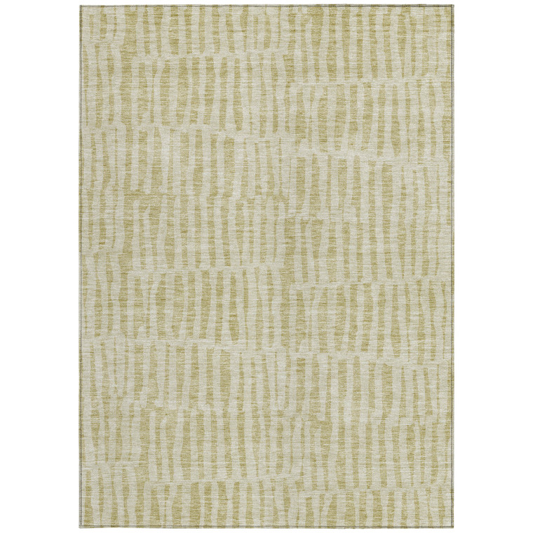 10' X 14' Beige And Tan Striped Washable Indoor Outdoor Area Rug