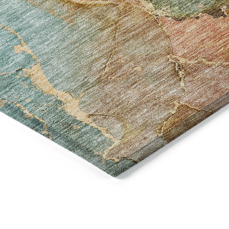 10' X 14' Copper Orange And Teal Blue Abstract Washable Indoor Outdoor Area Rug