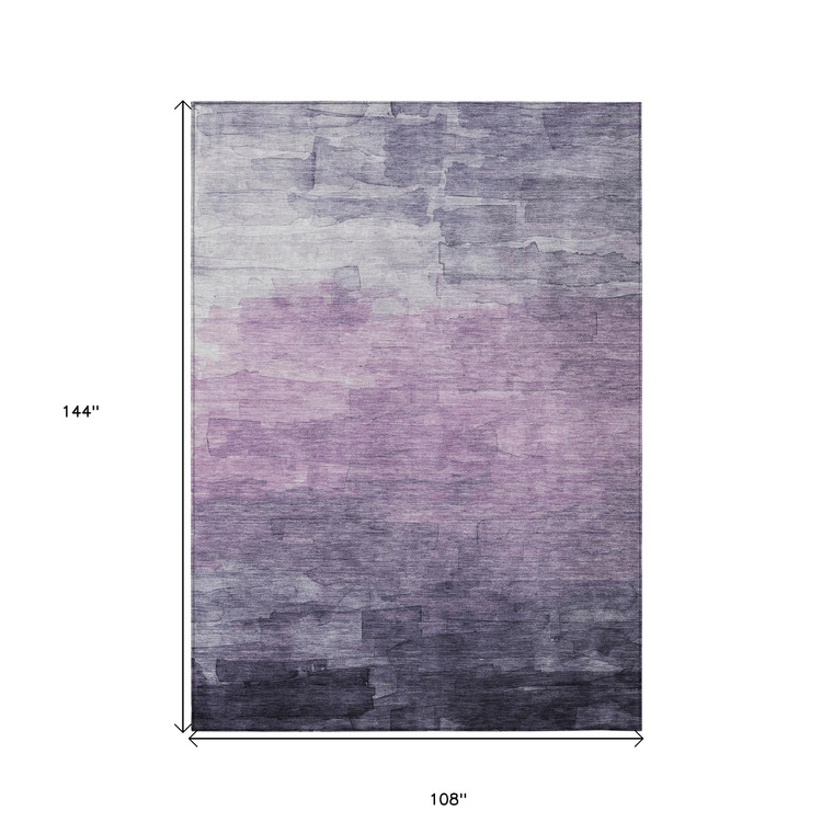 9' X 12' Lavender And Lilac Striped Washable Indoor Outdoor Area Rug