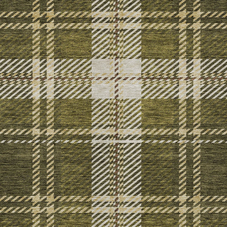 10' X 14' Olive Green Gold And Brown Plaid Washable Indoor Outdoor Area Rug