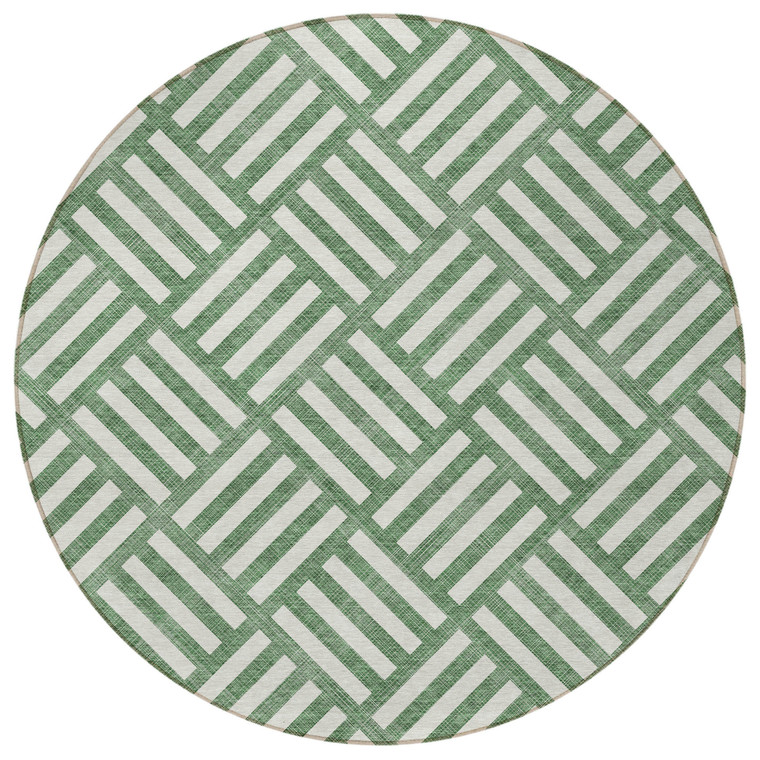 8' Green And Ivory Round Geometric Washable Indoor Outdoor Area Rug - 608219040468