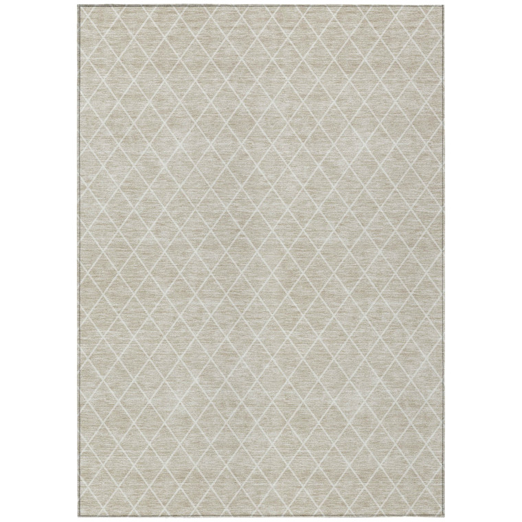 8' X 10' Beige And Ivory Geometric Washable Indoor Outdoor Area Rug - 608219389765