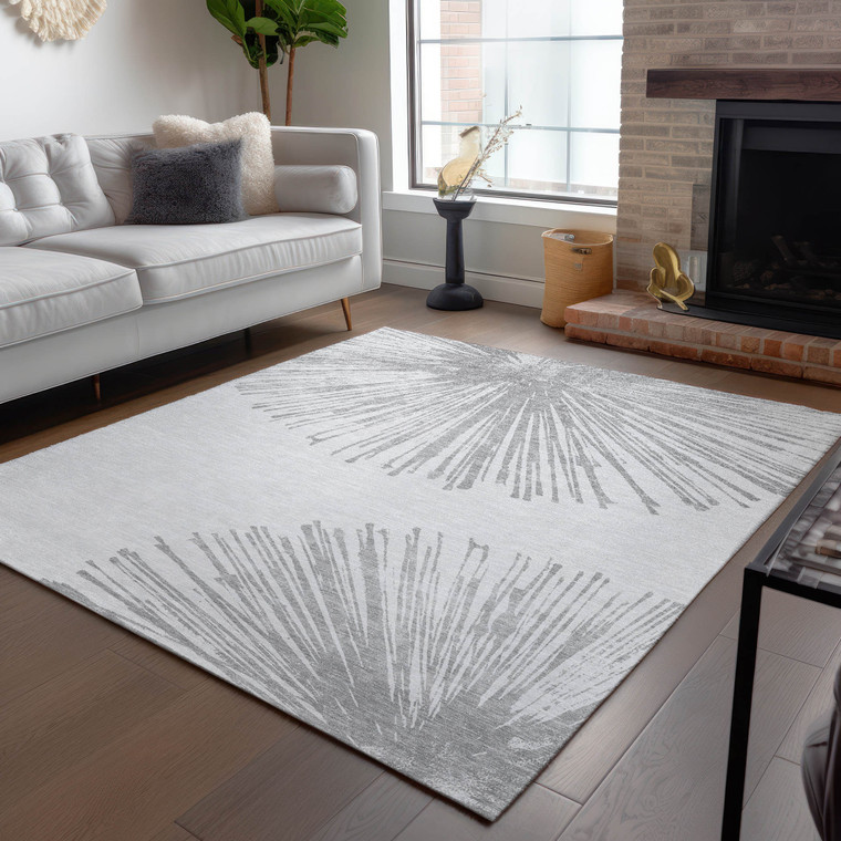 10' X 14' Gray And Ivory Abstract Washable Indoor Outdoor Area Rug Transitional Style - Gray, Ivory Color