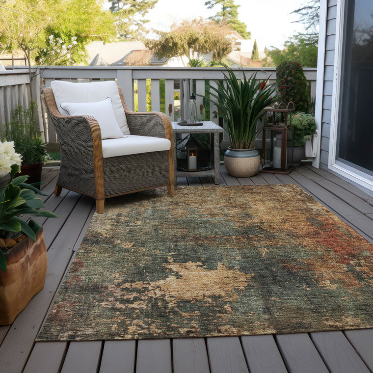 10' X 14' Sage Tan And Copper Abstract Washable Indoor Outdoor Area Rug