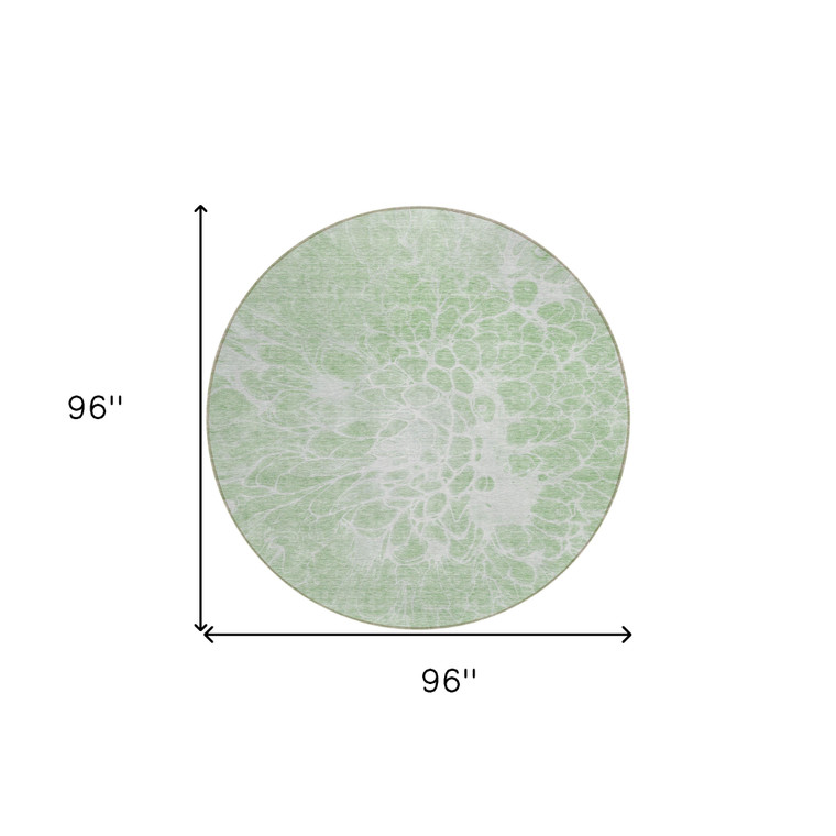 8' Mint Green And Ivory Round Abstract Washable Indoor Outdoor Area Rug