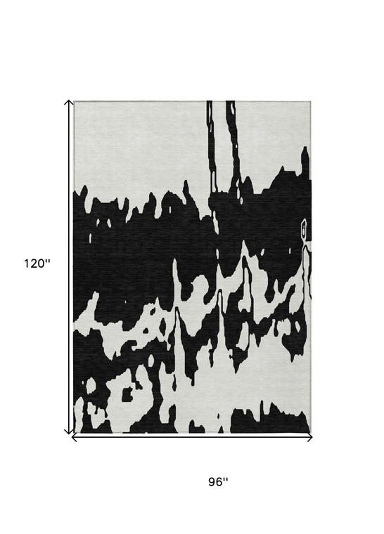 8' X 10' Black And Ivory Abstract Washable Indoor Outdoor Area Rug - Black, Ivory