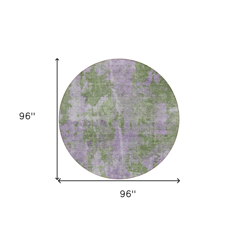 8' Green And Purple Round Abstract Washable Indoor Outdoor Area Rug