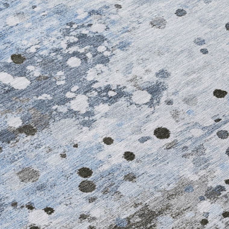 8' Sky Blue And Gray Round Abstract Washable Indoor Outdoor Area Rug