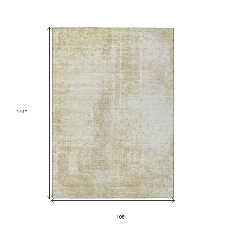 9' X 12' Beige And Taupe Abstract Washable Indoor Outdoor Area Rug