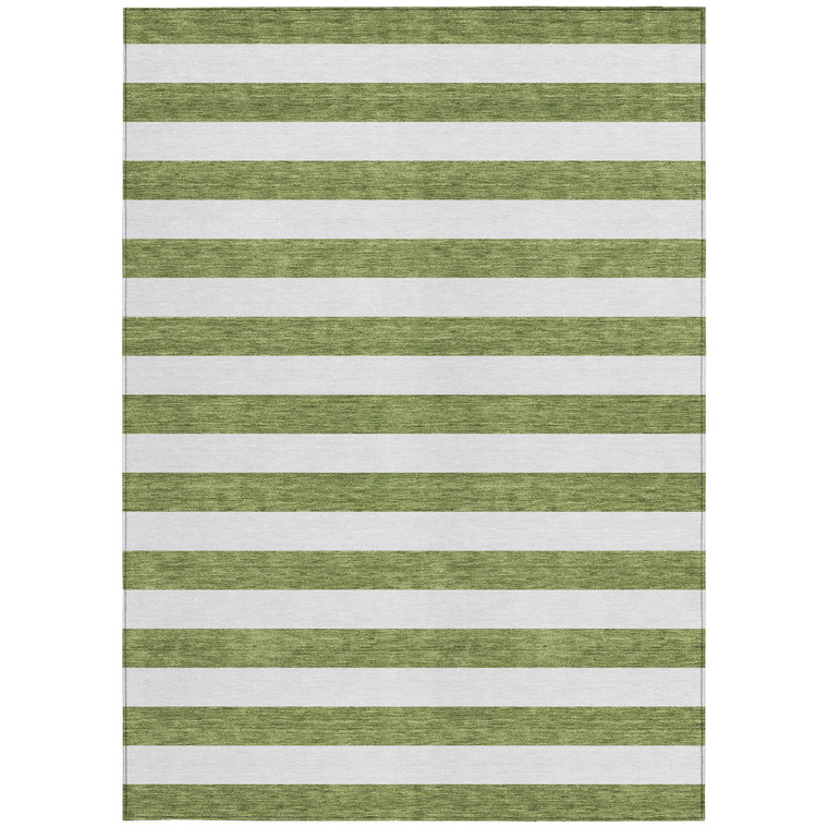 10' X 14' Olive Green Striped Washable Non Skid Indoor Outdoor Area Rug