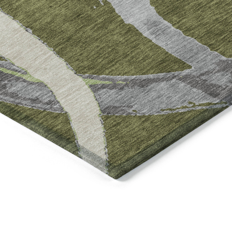 8' X 10' Olive Green Beige And Gray Abstract Washable Indoor Outdoor Area Rug