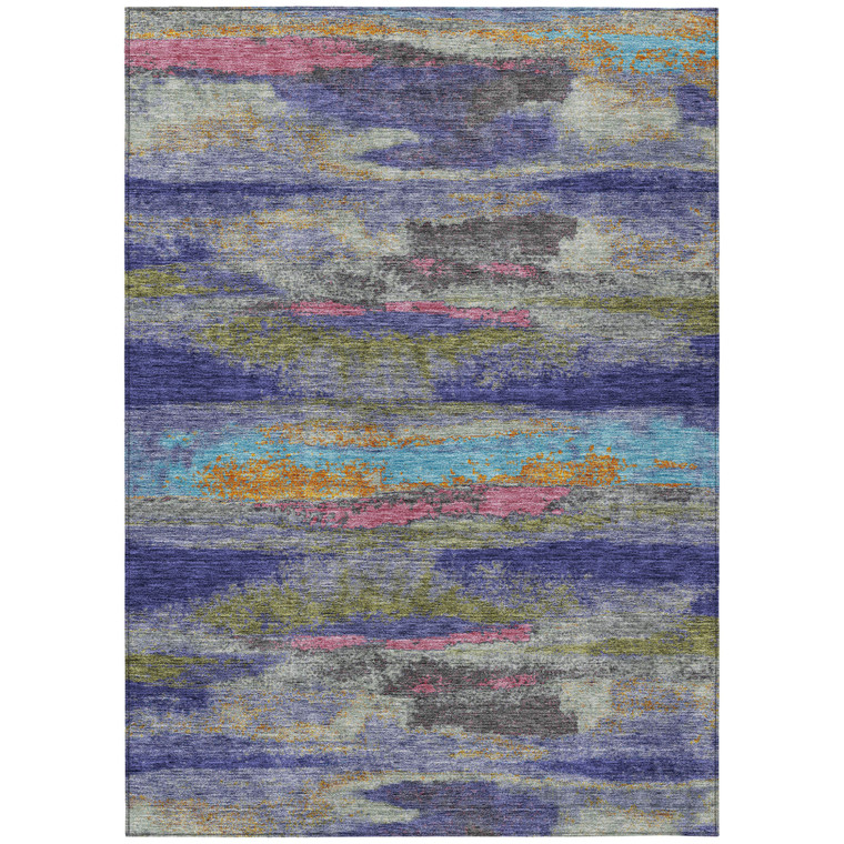 8' X 10' Lavender Pink And Blue Abstract Washable Indoor Outdoor Area Rug