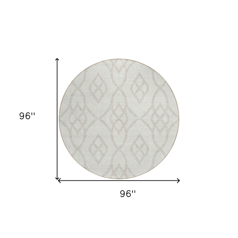 8' Ivory And Gray Round Trellis Washable Indoor Outdoor Area Rug