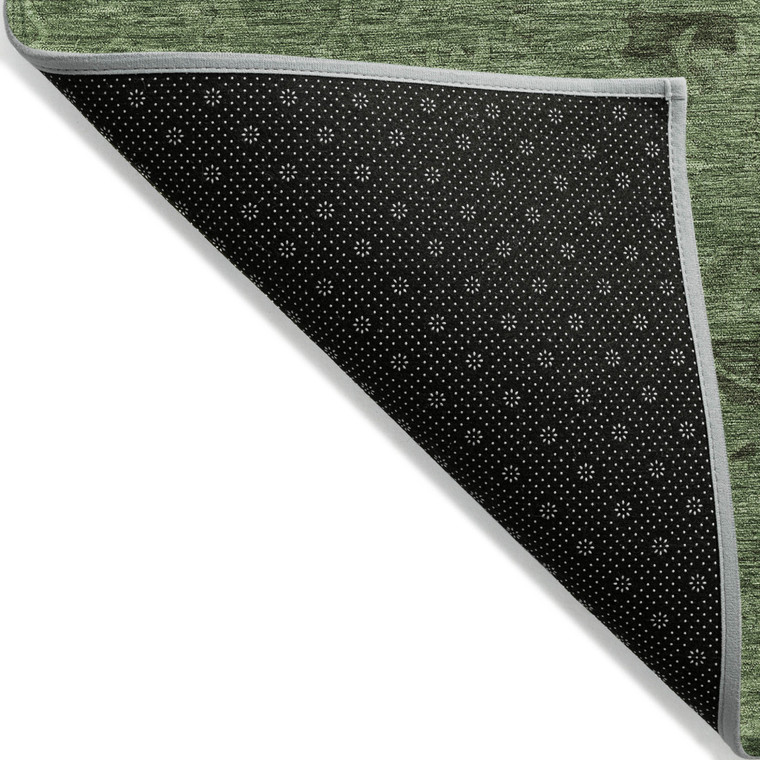 8' Fern Green And Dark Green Round Floral Washable Indoor Outdoor Area Rug