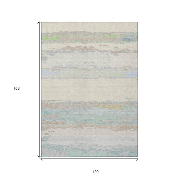 10' X 14' Ivory Abstract Washable Indoor Outdoor Area Rug