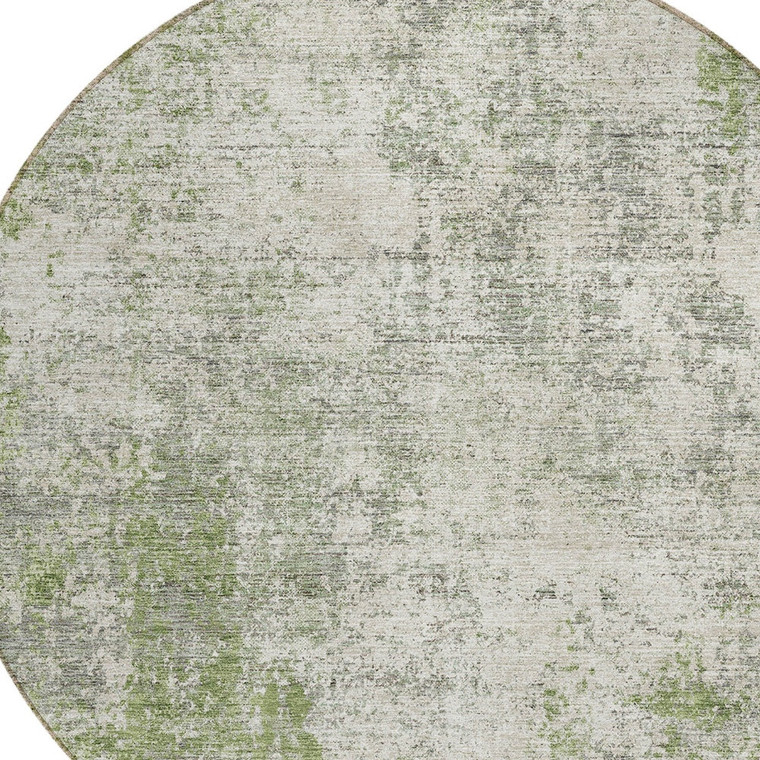 8' Green And Ivory Round Abstract Washable Indoor Outdoor Area Rug Transitional Style - Green, Ivory Color