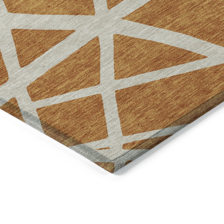 9' X 12' Copper And Beige Geometric Washable Indoor Outdoor Area Rug Transitional Style - Copper, Beige Color