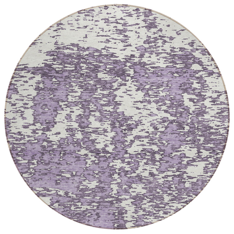 8' Lavender And Ivory Round Abstract Washable Indoor Outdoor Area Rug Transitional Style - Lavender, Ivory Color