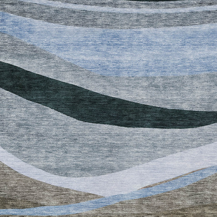 8' X 10' Brown Blue And Gray Abstract Washable Indoor Outdoor Area Rug