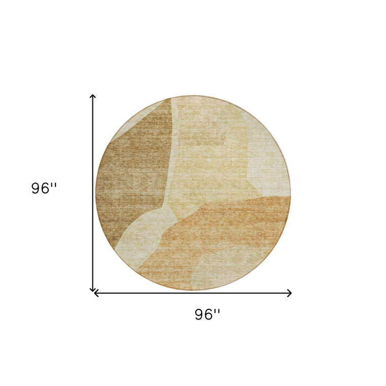 8' Beige Copper And Brown Round Abstract Washable Indoor Outdoor Area Rug
