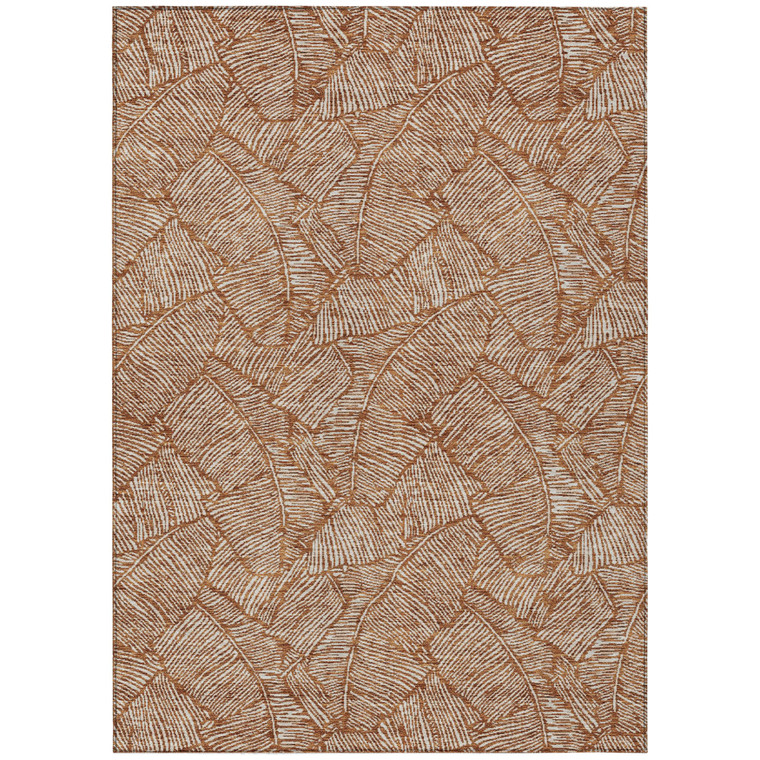 8' X 10' Copper And Beige Floral Washable Indoor Outdoor Area Rug - Copper, Beige