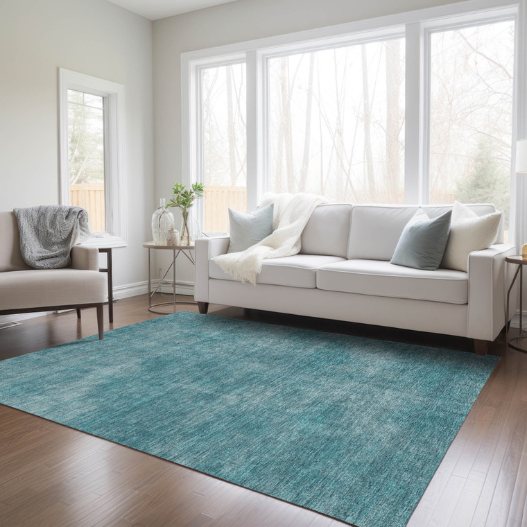 9' X 12' Teal Blue Washable Indoor Outdoor Area Rug