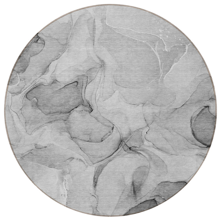 8' Round Gray Round Abstract Washable Non Skid Indoor Outdoor Area Rug - 608219188207