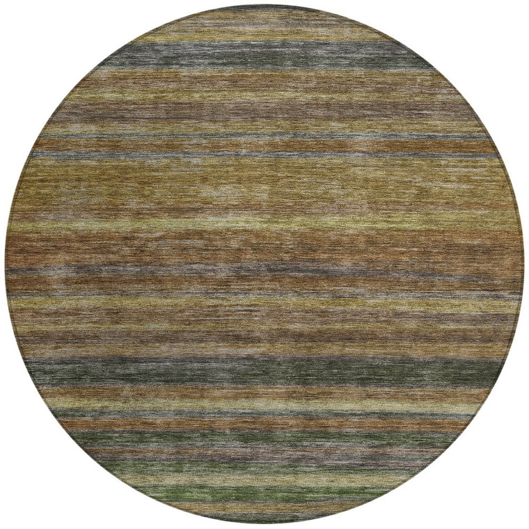8' Brown And Gray Round Striped Washable Indoor Outdoor Area Rug