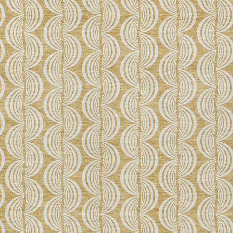 9' X 12' Gold And Beige Ogee Washable Indoor Outdoor Area Rug
