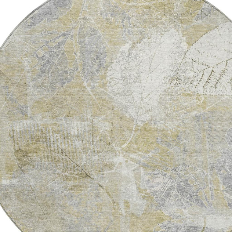 8' Beige And Ivory Round Floral Washable Indoor Outdoor Area Rug - Beige, Ivory