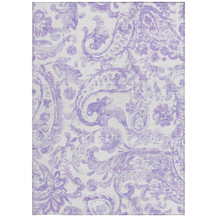 9' X 12' Lavender Ivory And Purple Paisley Washable Indoor Outdoor Area Rug