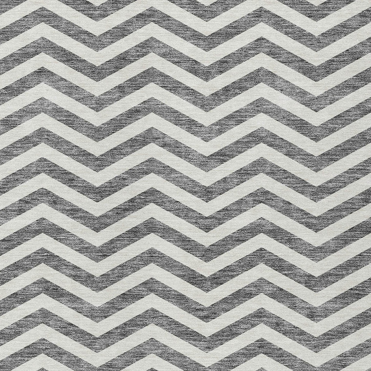 10' X 14' Gray And Ivory Chevron Washable Indoor Outdoor Area Rug
