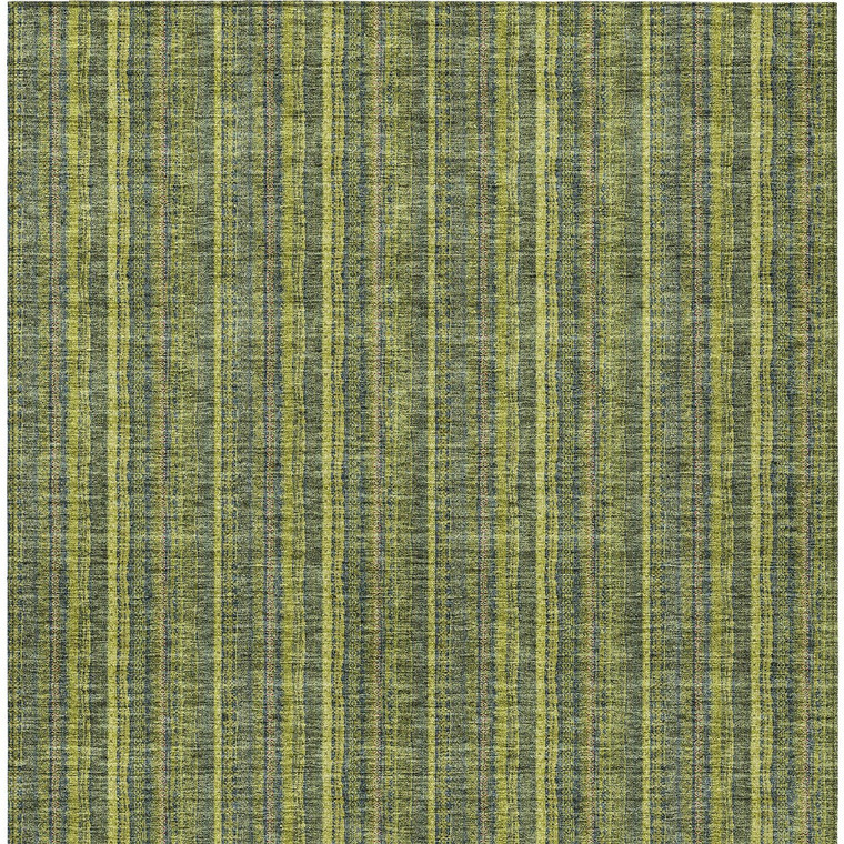 10' X 14' Olive Green And Lime Green Striped Washable Indoor Outdoor Area Rug