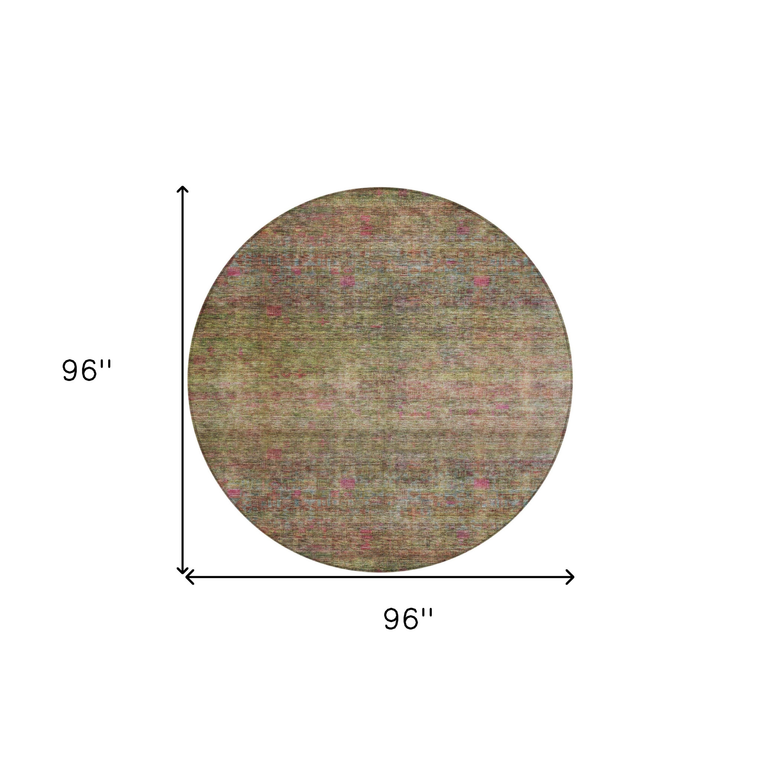8' Artichoke Green And Hot Pink Round Floral Washable Indoor Outdoor Area Rug