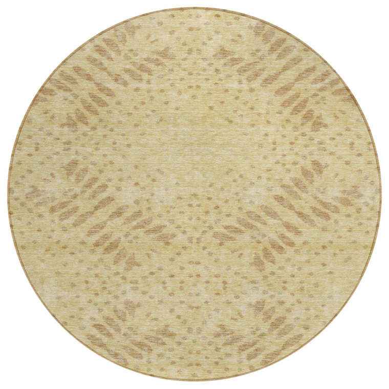 8' Gold Beige And Taupe Round Floral Washable Indoor Outdoor Area Rug - Gold, Beige, Taupe