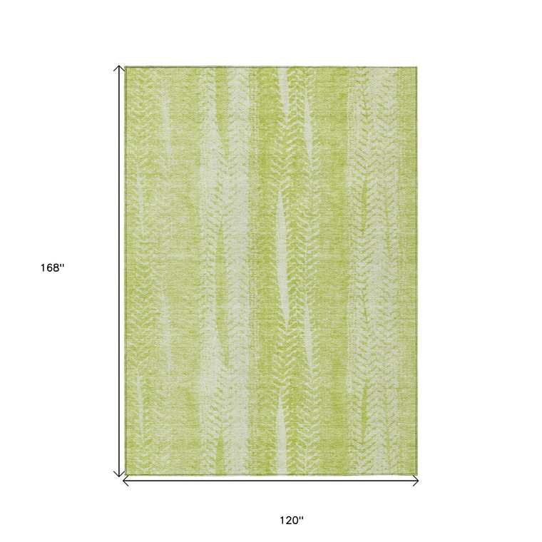 10' X 14' Artichoke Green And Ivory Botanical Leaves Washable Indoor Outdoor Area Rug