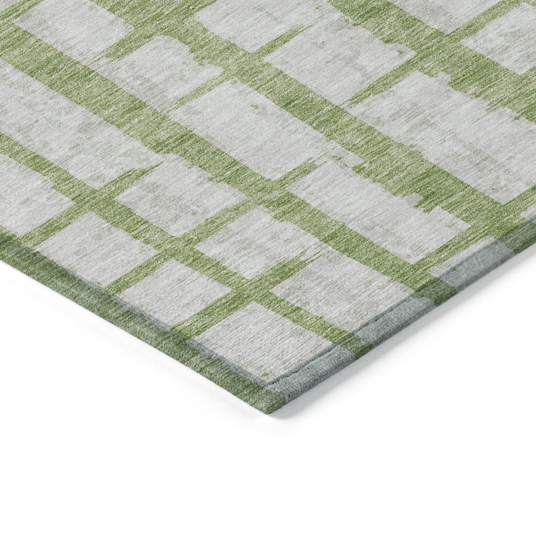 8' X 10' Green And Gray Striped Washable Indoor Outdoor Area Rug