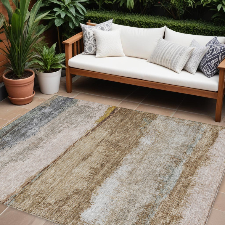 10' X 14' Beige Brown And Gray Abstract Washable Indoor Outdoor Area Rug Transitional Style - Beige, Brown, Gray Color
