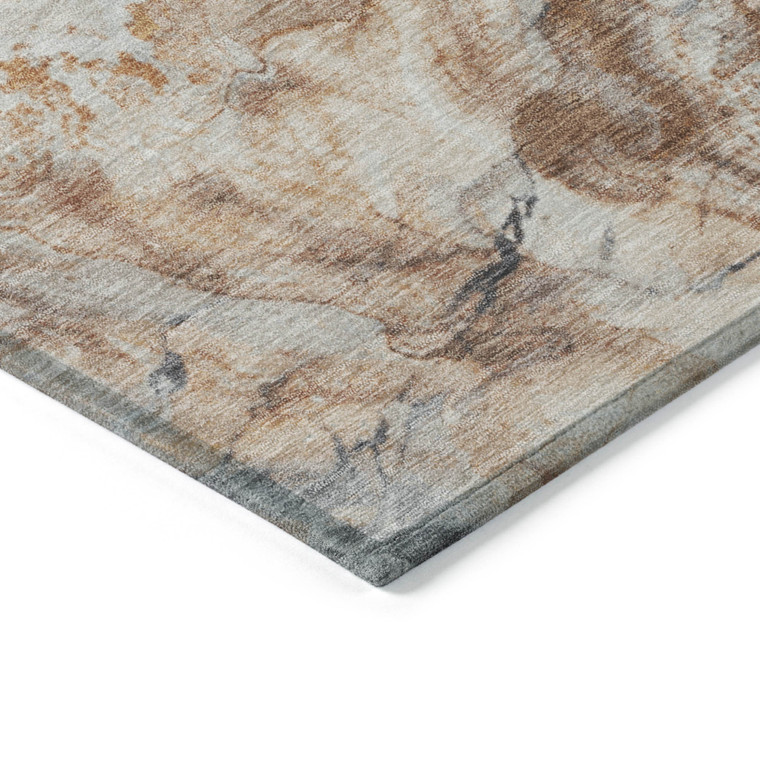 9' X 12' Silver And Copper Abstract Washable Indoor Outdoor Area Rug