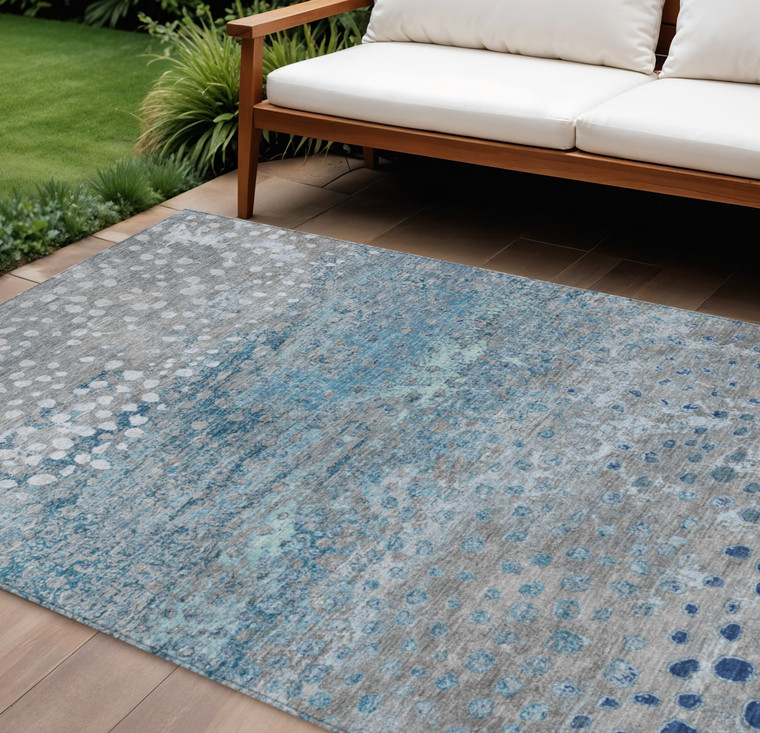 10' X 14' Gray And Silver Abstract Washable Indoor Outdoor Area Rug - Gray, Silver