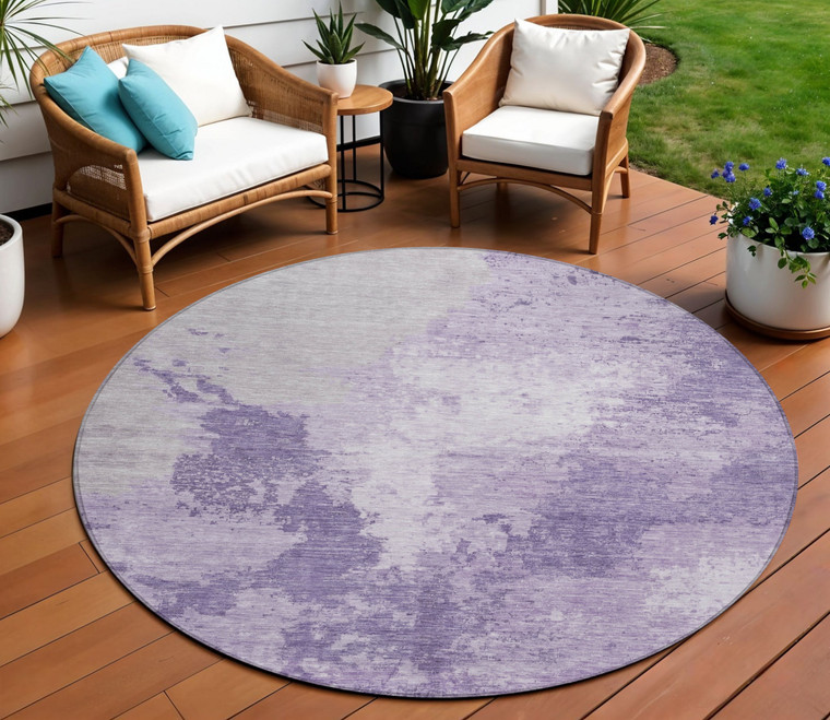 8' Plum And Purple Round Abstract Washable Indoor Outdoor Area Rug - Plum, Purple